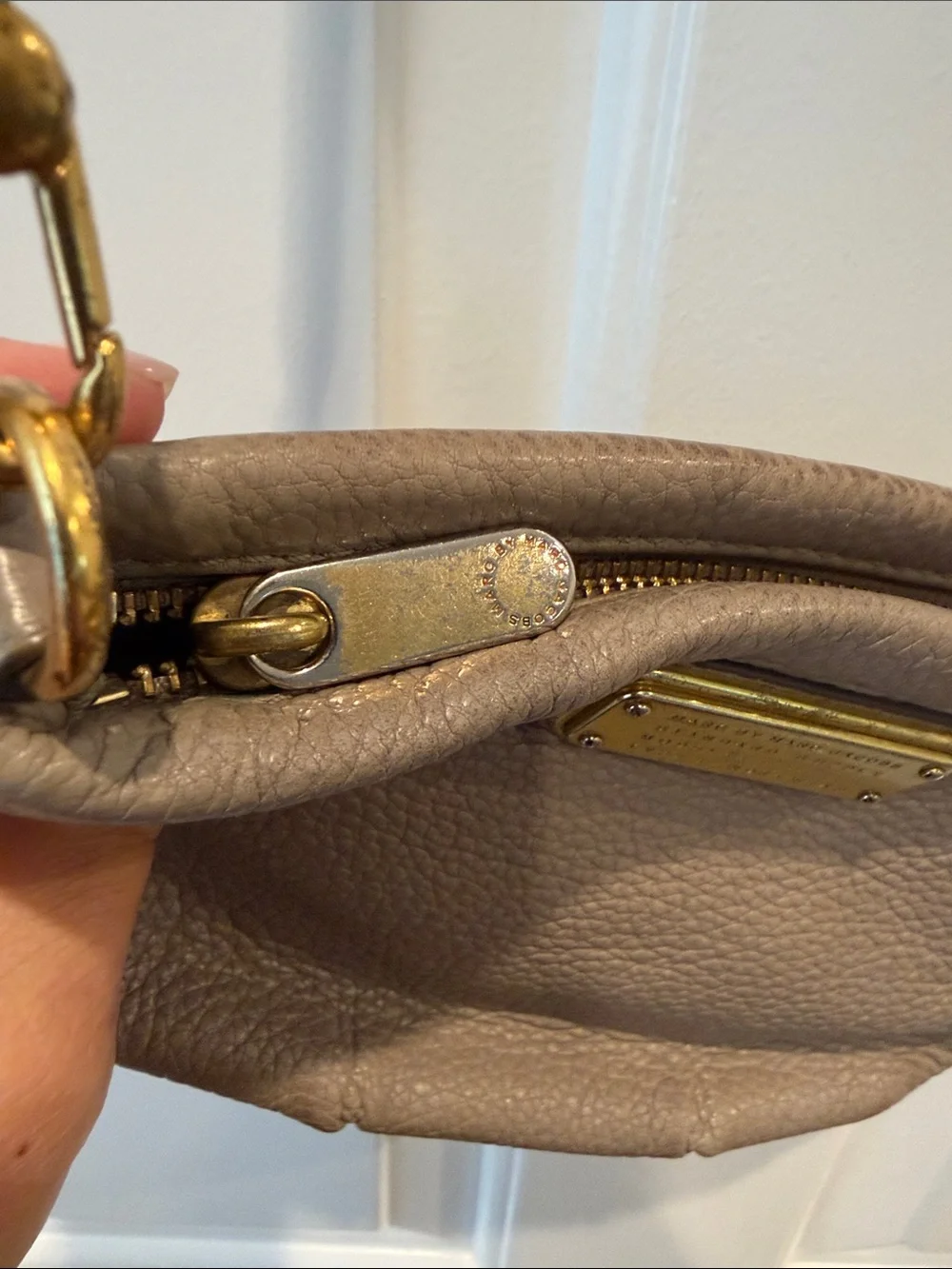 Marc by Marc Jacobs Pebbled Leather Crossbody Bag Gray Taupe Gold